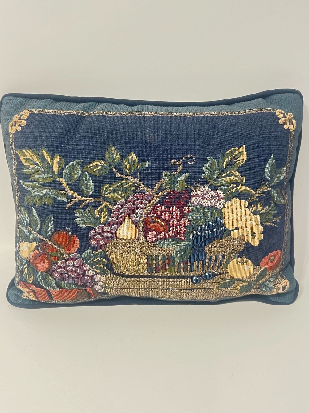 Vintage Embroidered Fruit Basket Needlepoint Decorative Cottagecore throw Pillow